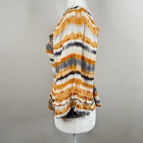 Savanna Jane Smocked Bell Sleeve Boho Top Women's M Yellow Serape Print Ruffle - Picture 4 of 8